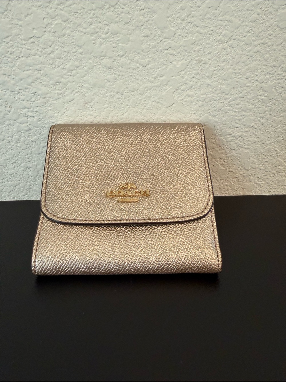 Coach metallic gold compact wallet small with tags